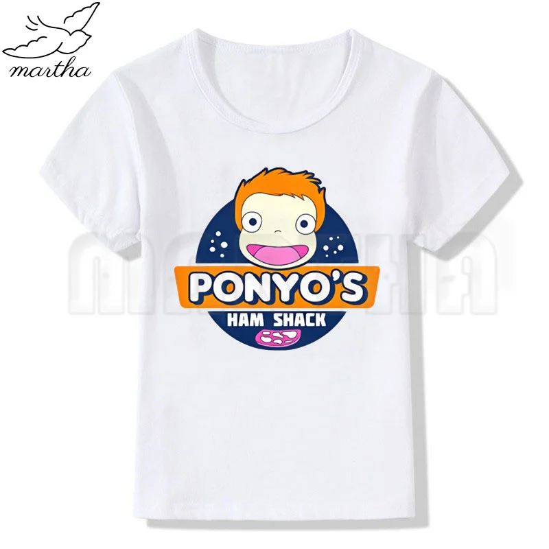 Ponyo New Arrival Girls Tshirt Funny Print White T Shirt Girl Clothes White Round Neck Short Sleeve Boys T Shirts,Drop Ship