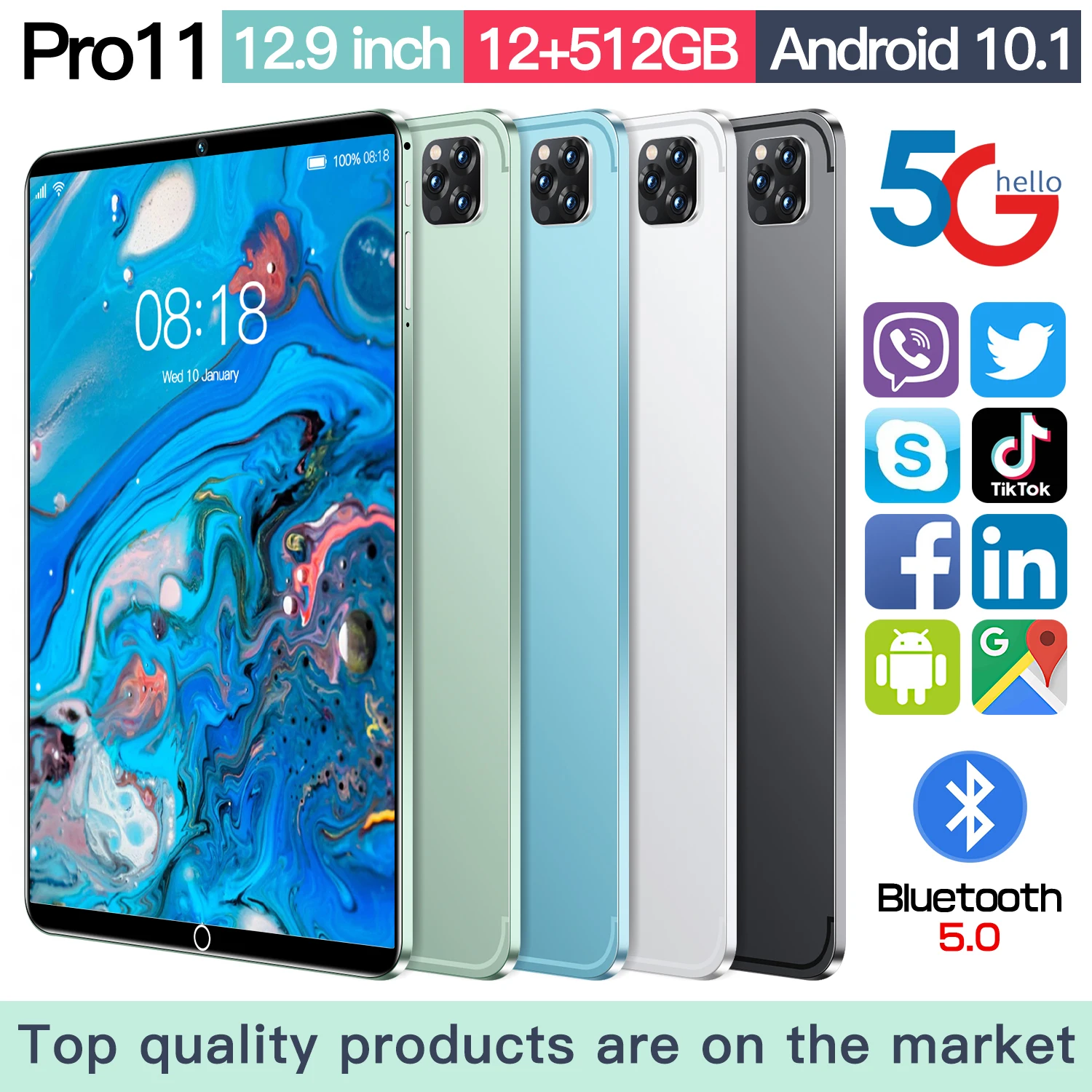 5G tablet 10.1-inch 2022 new Android 12GB+512GB office phone 2-in-1 HD+pluggable dual card+wifi+face recognition