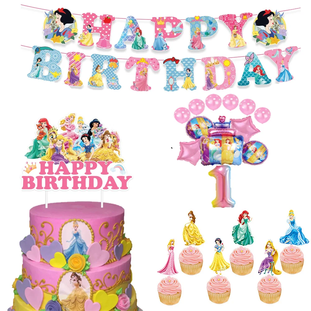 

New Princess Disposable Birthday Party Supplies Kids Girl Party Cup Plate Napkins Supplies Decoration Tableware Set Kids Favor