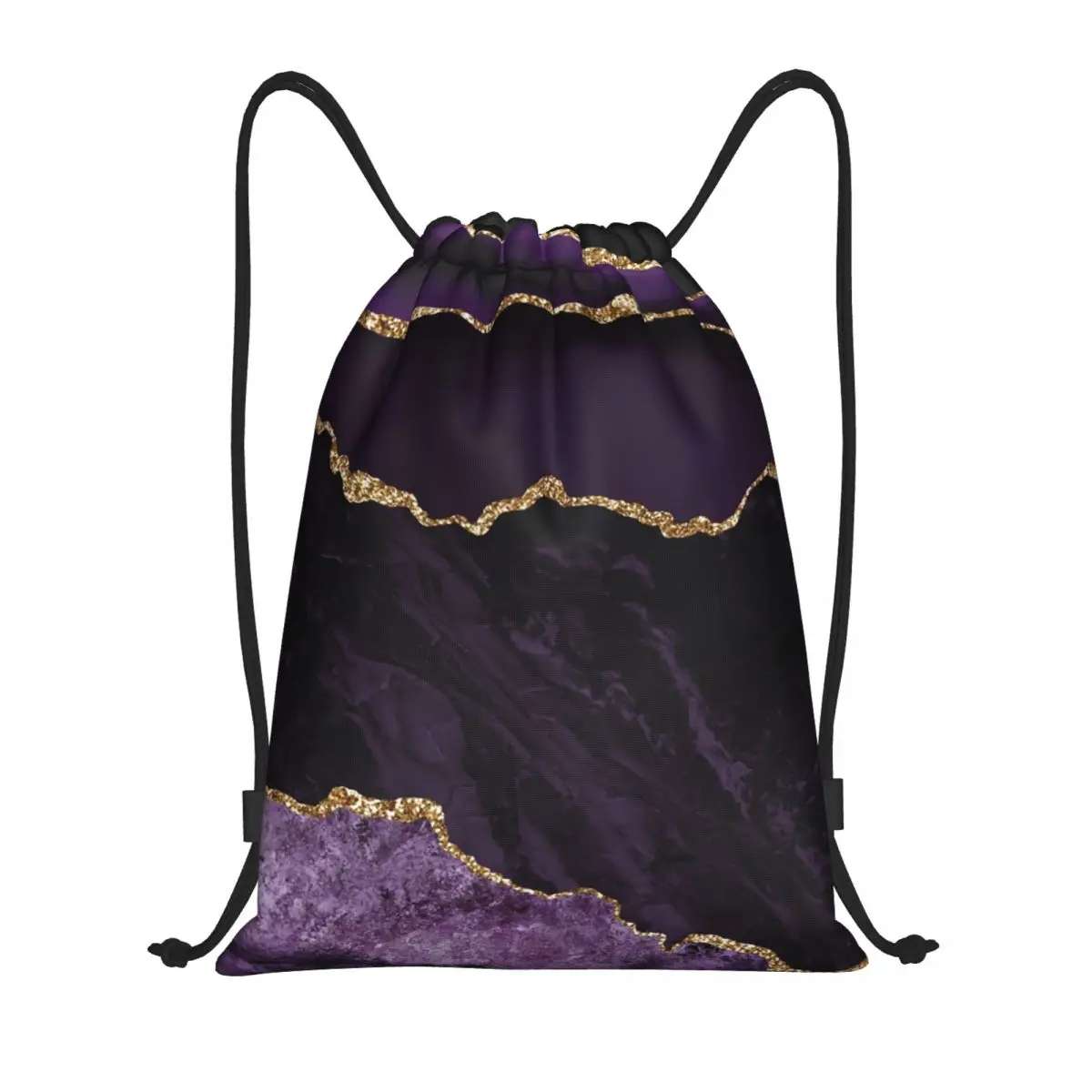 

Purple And Gold Agate Drawstring Backpack Women Men Sport Gym Sackpack Portable Marble Geometric Training Bag Sack
