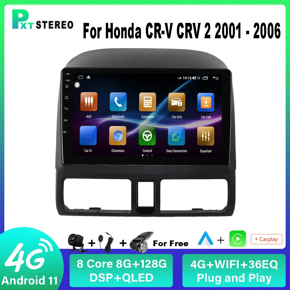 

Автомобильный мультимедийный проигрыватель с сенсорным экраном для Honda CR-V CRV 2 2001 - 2006 Carplay Auto 8G + 128G 4G WIFI DSP на базе Android