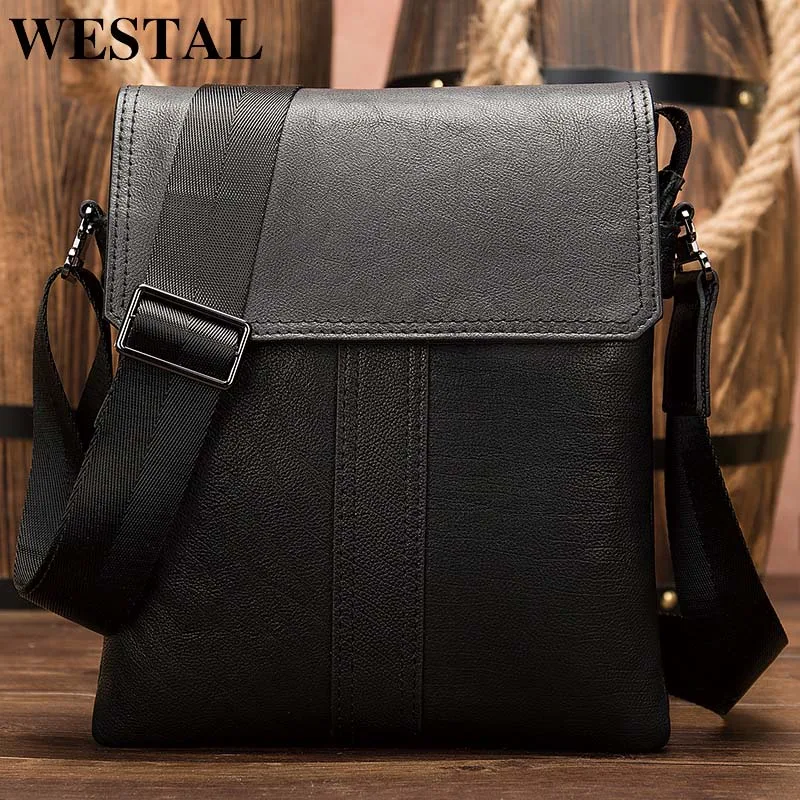 

WESTAL Shoulder Bag Husband Black Men Leather Bag for Crossbody Bags for Men Mid Desinger Messenger Bags Handbags 8678