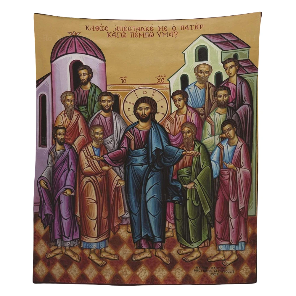 

Crucifixion Of Jesus Icon Christ And The Apostles Orthodox Byzantine Iconography Tapestry By Ho Me Lili For Livingroom Decor