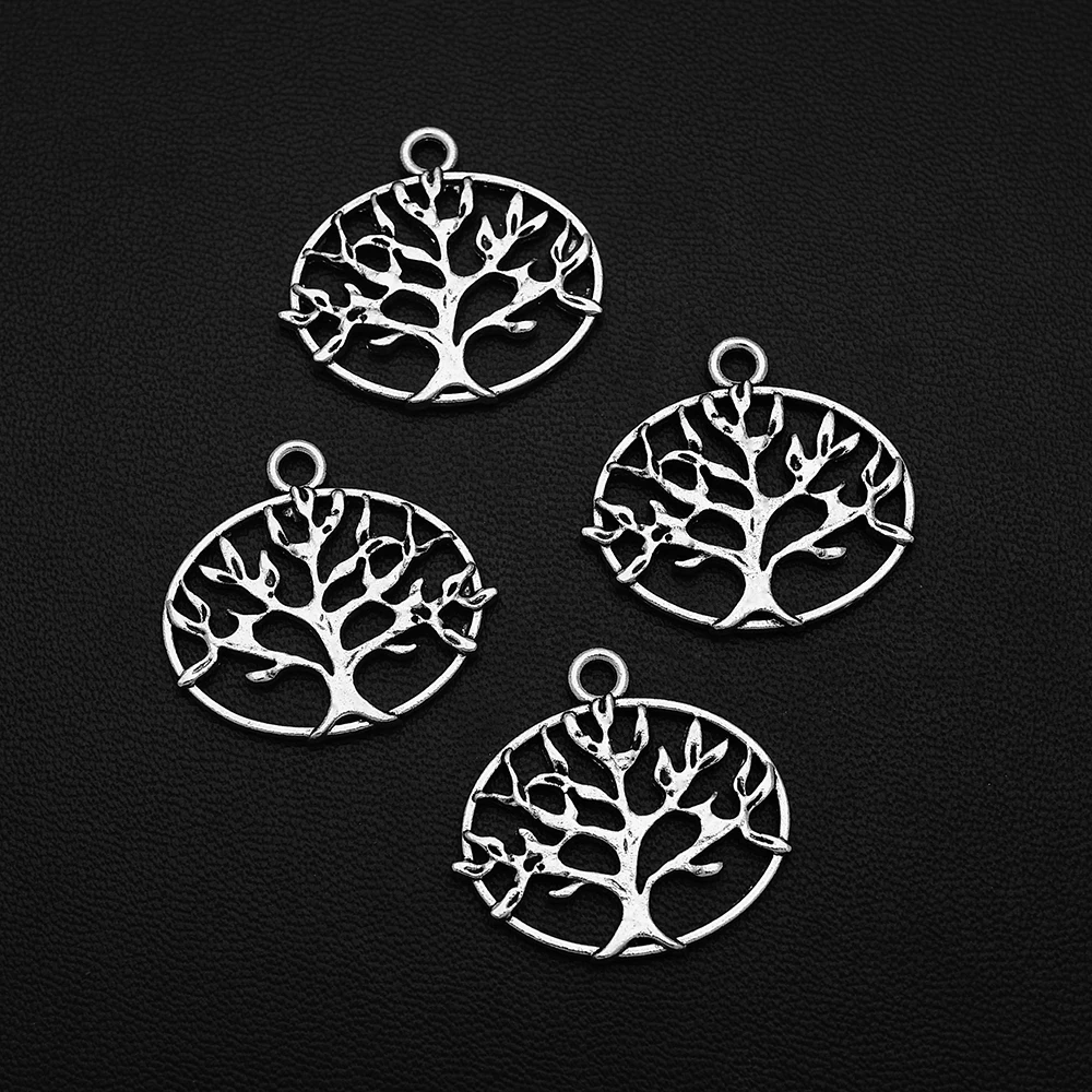 

10pcs/Lots 23x24mm Antique Silver Plated Tree Of Life Leaves Charm Hollow Plant Oval Pendant For Diy Jewelery Accessories Crafts