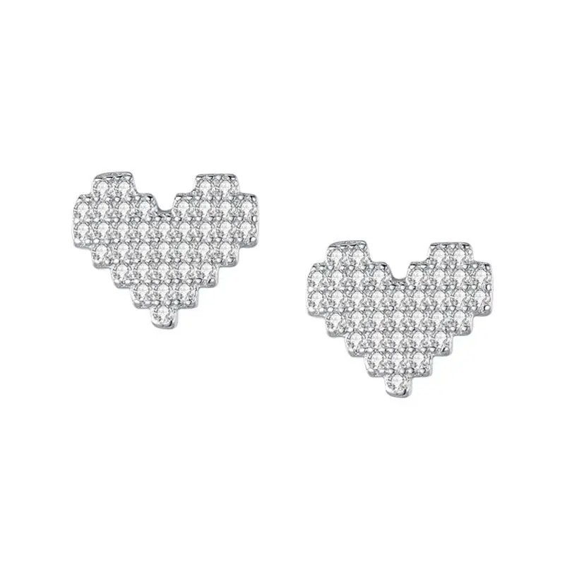 

VWE1 Heart Shape Pave Rhinestone CZ Stone Ice Out Stud Earring Bling Copper Earrings