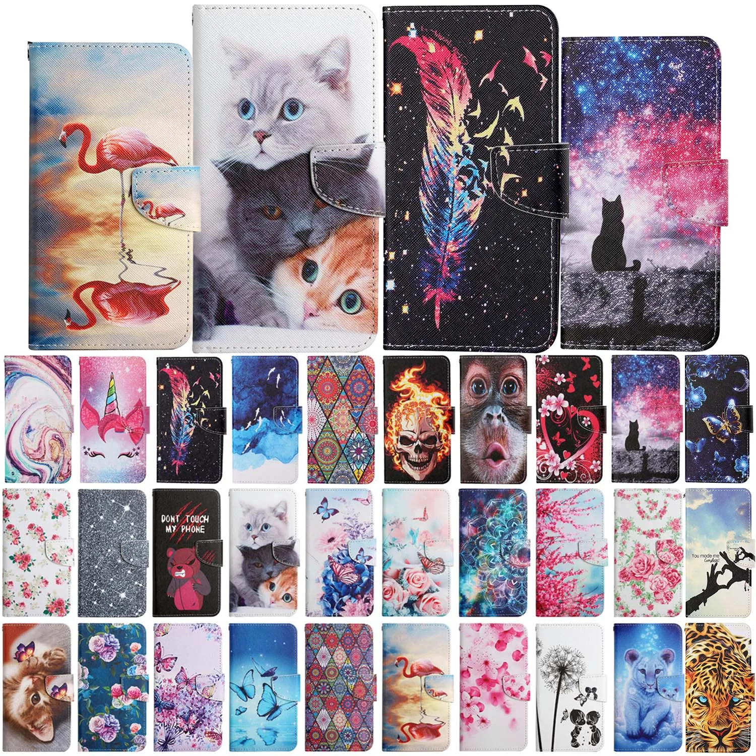 

Cute Flower Cat Painted Leather Flip Case For Samsung Galaxy S8 Plus S9 S10 S20 S21 S22 Ultra Wallet Card Holder Phone Cover