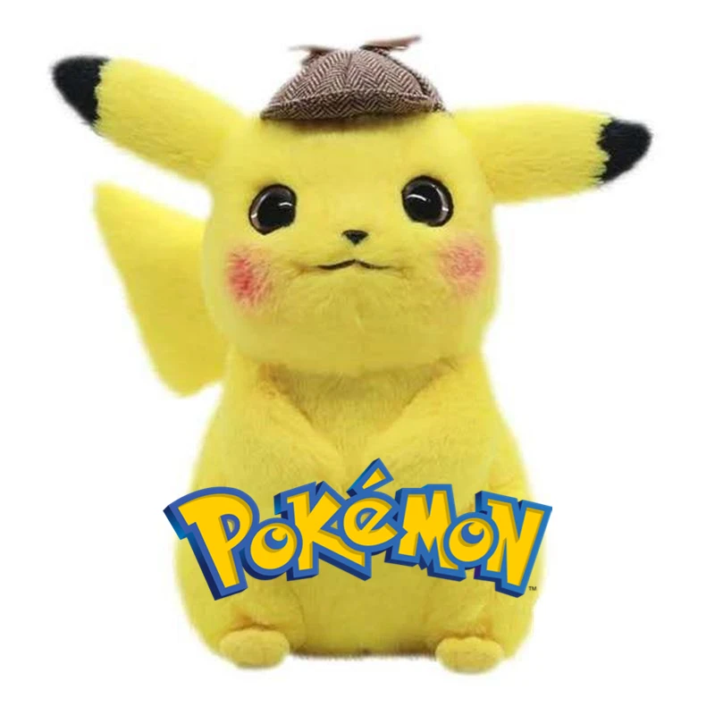 

Pokemon Pikachu Plush Toy Big Movie Detective with Hat Doll Ornament Throw Pillow Children's Birthday Christmas Gift