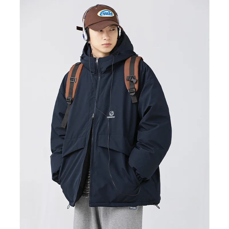 Streetwear Men New Style Khaki Hooded Keep Warm Down Jacket Fashion Comfortable Cotton Clothes Versatile Outerwear Winter Female