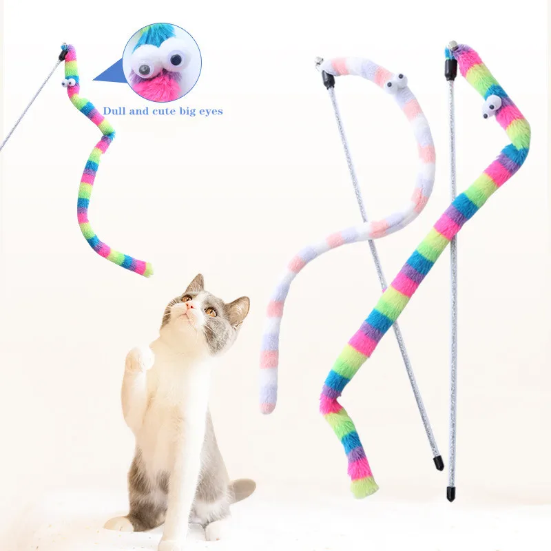 

Feather Cat Teaser Stick Cat Toys Interactive Toys Teaser Stick Funny Caterpillar Color Stick Pet Cat Supplies Cat Accessories