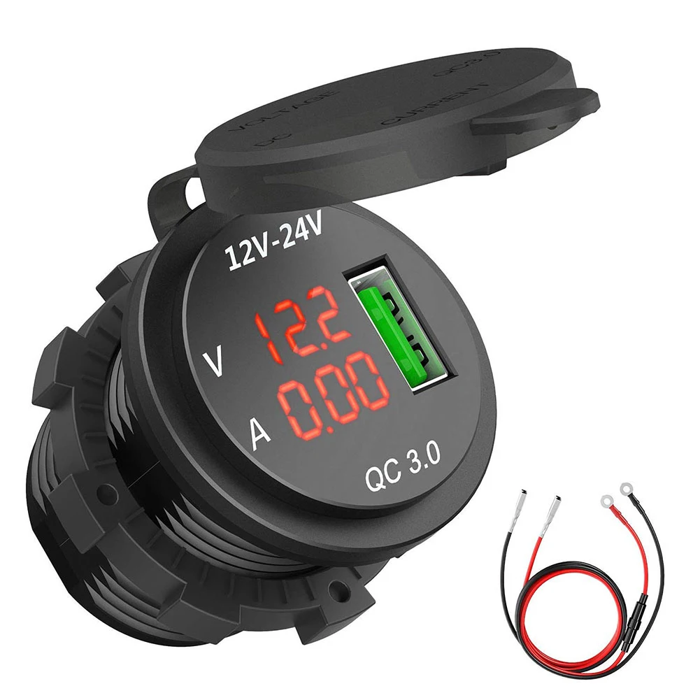 

New Car Charger Charger USB Port Voltmeter 12-24V Waterproof Digital Display Motorcycle Red Socket USB Charger