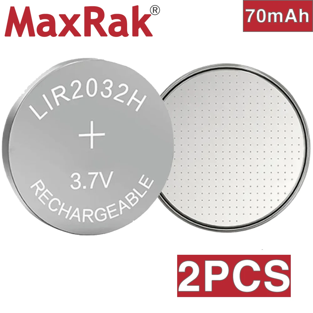 2 шт. 3 7 В 70 мАч LIR2032H перезаряжаемая кнопочная батарея LIR2032 литиевая типа таблетка