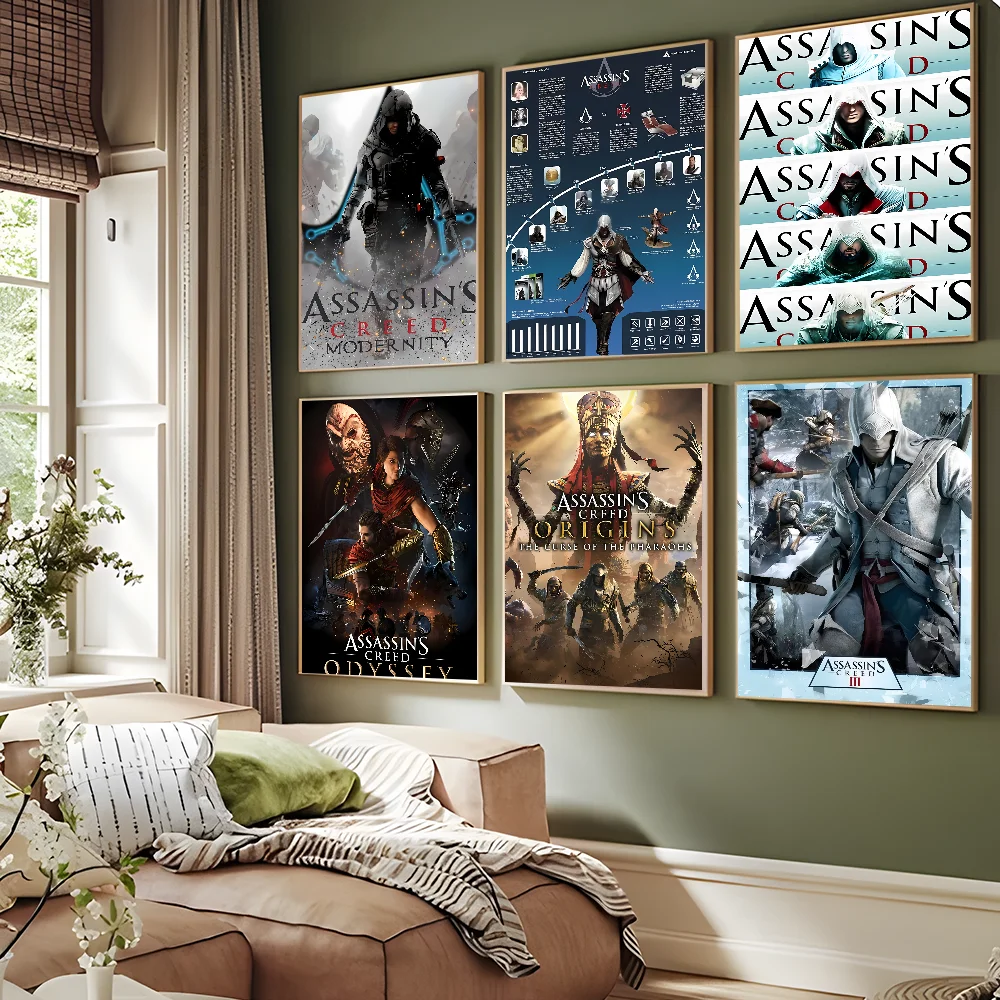 A-AssassinS C-Creed Game Vintage Posters Sticky Retro Kraft Paper Sticker DIY Room Bar Cafe Kawaii Decor