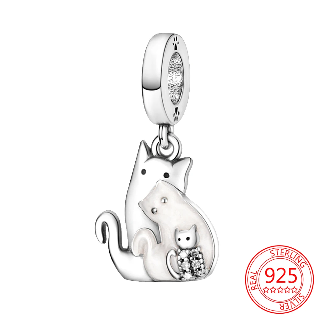 

New 925 Sterling Silver Cute Cat Charms Beads Fit Original Pandora 925 Silver Bracelet Pendant for Women Fine Jewelry Gift