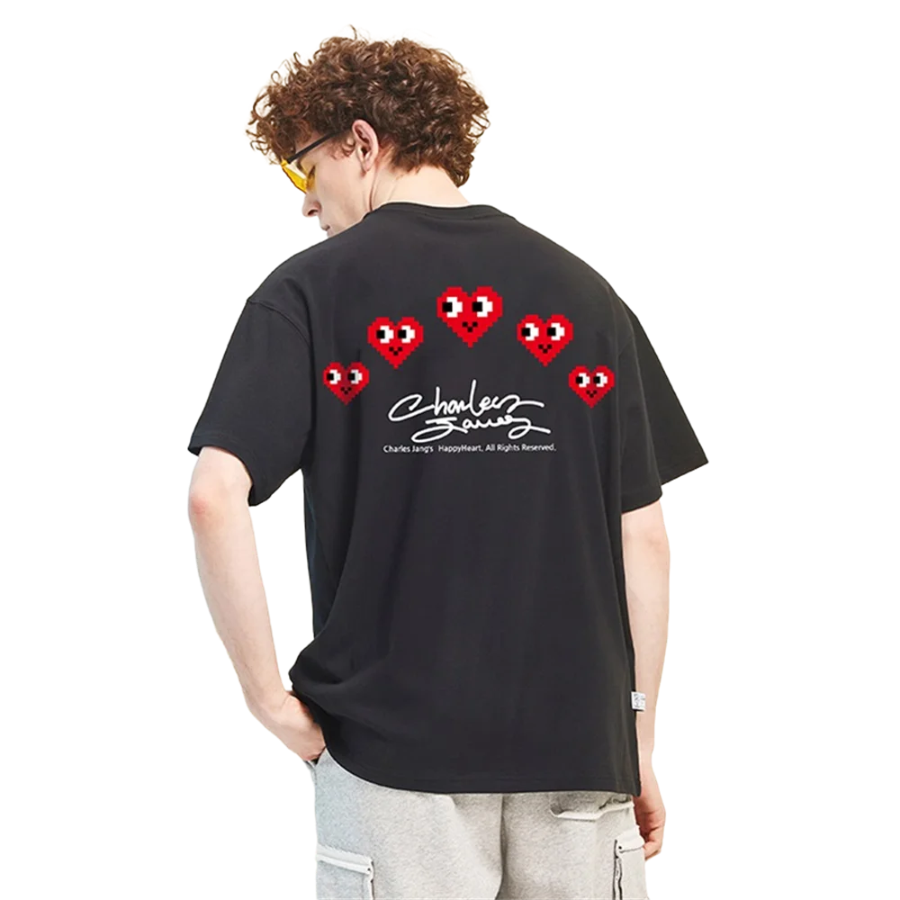 

New Y2k Play Red Hearts Eye Men T-shirt High Quality Embroidery 100% Cotton Unisex O-neck Short-sleeve Tee Summer Couple T Shirt