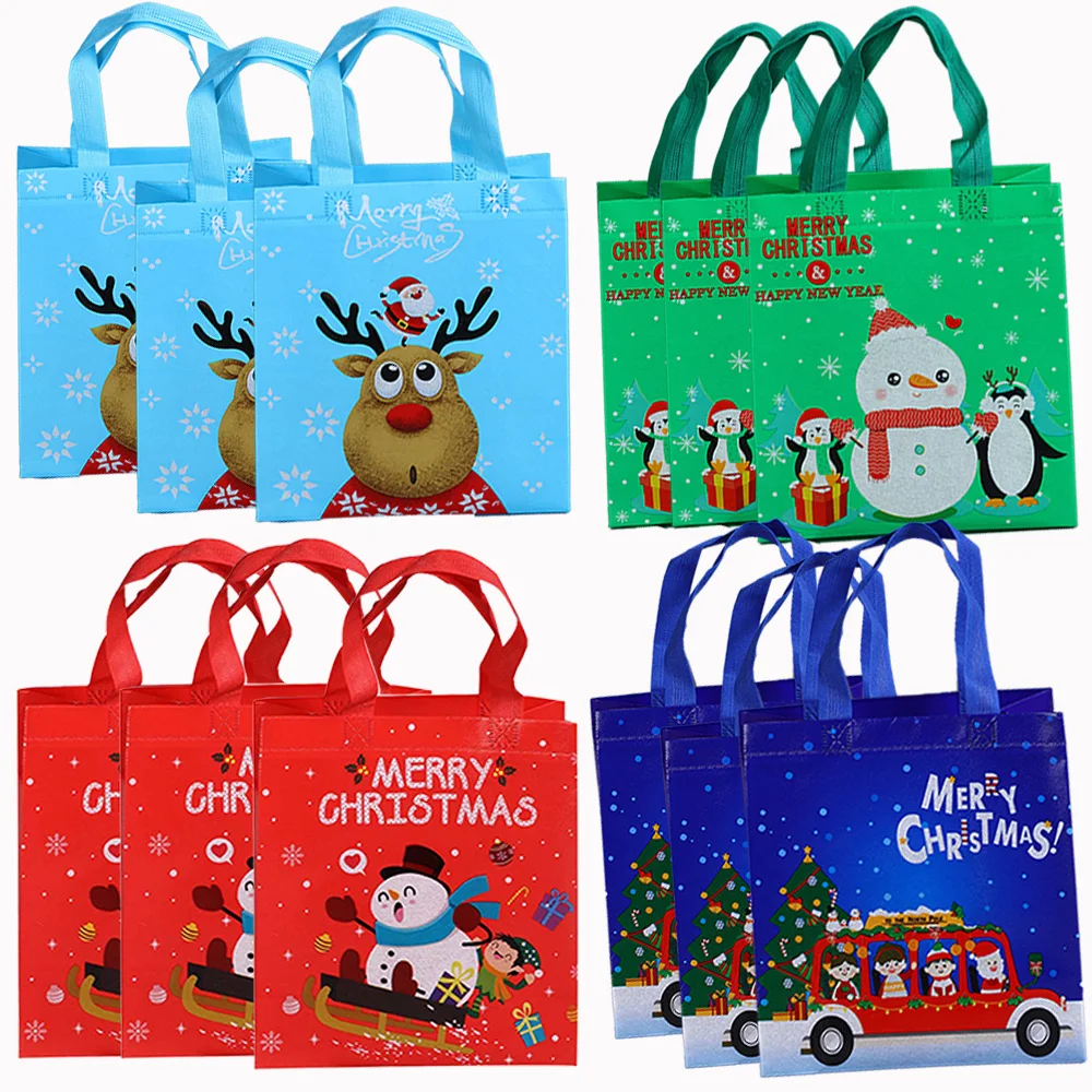 

12Pcs Christmas Plastics Gift Bags Reusable Shopping Bags Deer Claus Tree Snowman Candy Bells ​Merry Christmas ​Pattern