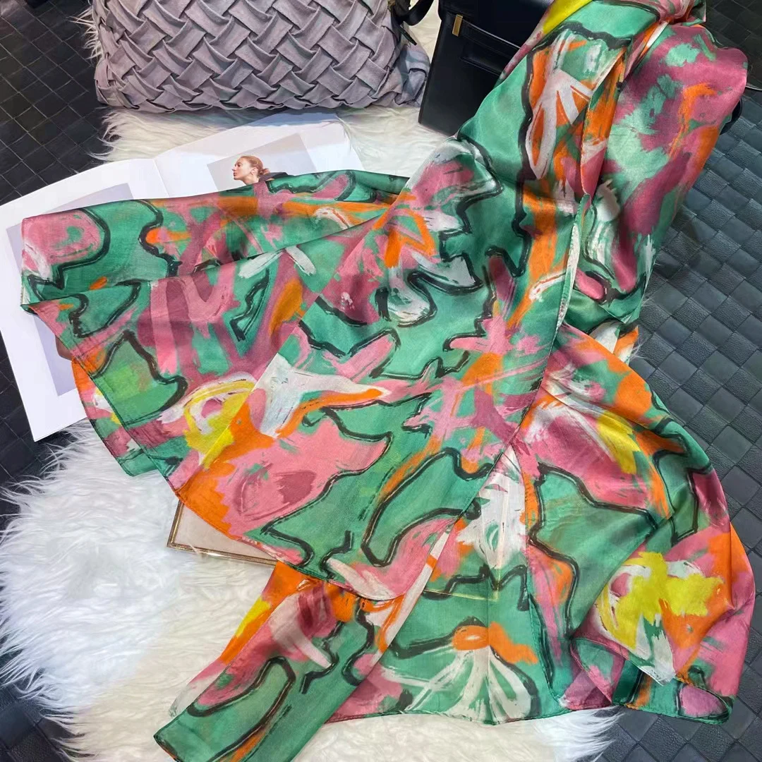 

BYSIFA| New Brand Green Pink Silk Scarf Cape Ladies Fashion Summer Beach Scarves Shawls Fall Winter Long Scarves Wraps 180*110cm