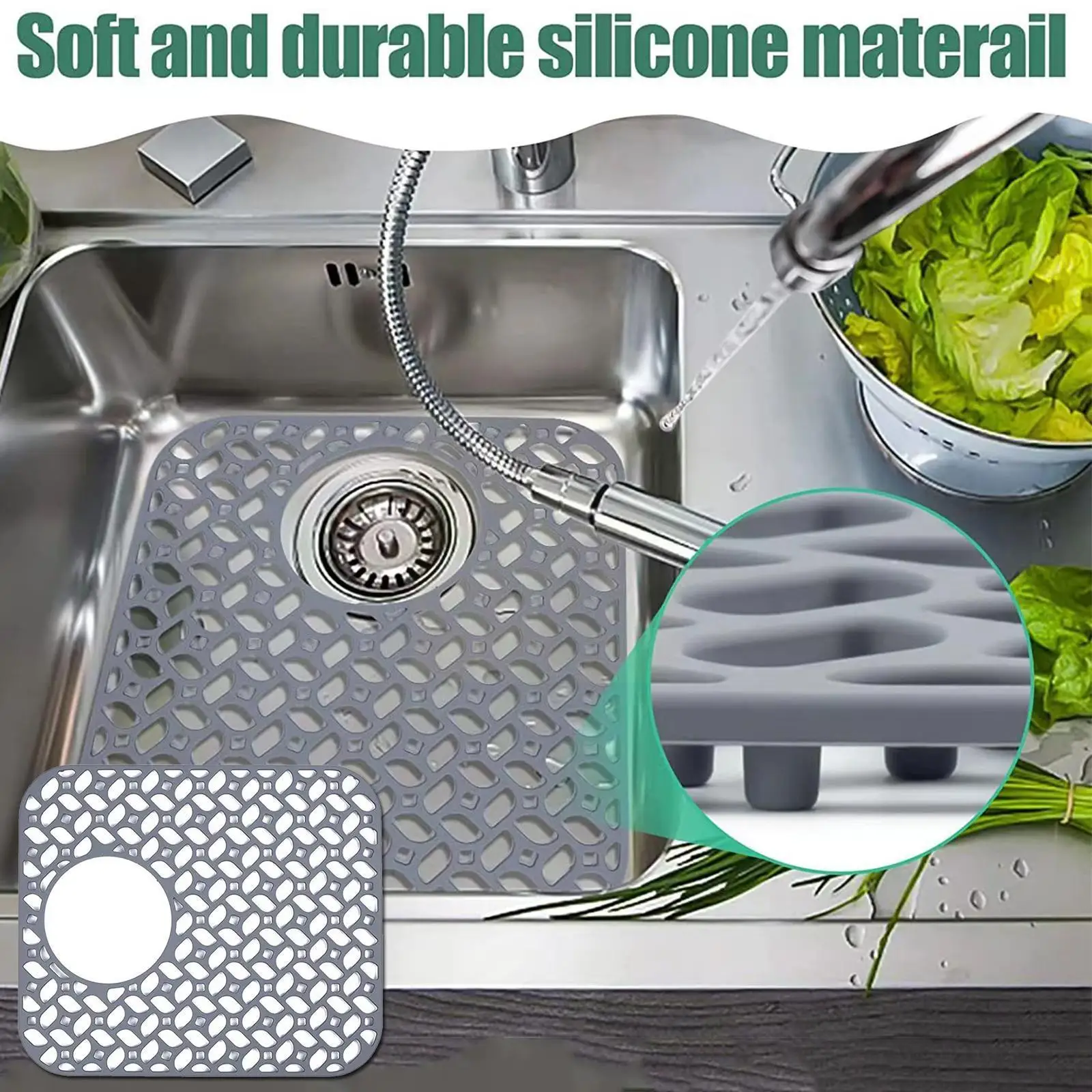 

Silicone Sink Mat Multi-purpose Sink Pad Sink Insulation Sink Anti Draining Board Dish Pad Slip Vegetables Protector W2g6