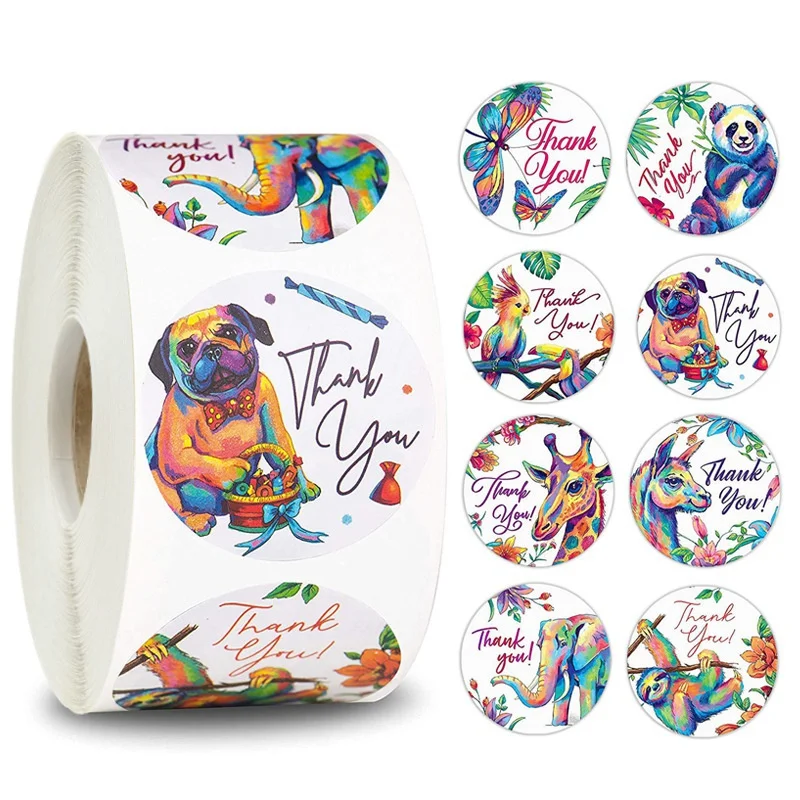 

Animal Stickers 500 Pcs/roll 8 Styles Thank You Sticker for Envelope Sealing Gift Bag/box Packing Sticker Stationery Sticker