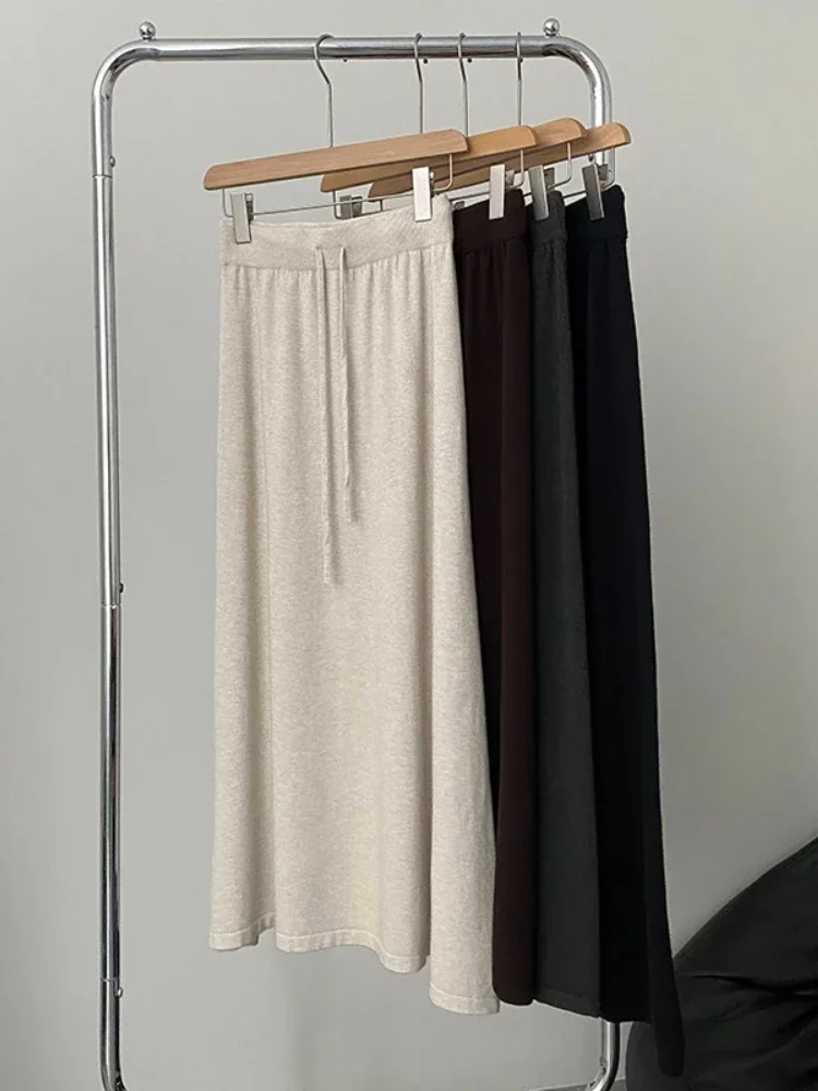 Свободные вязаные длинные юбки для женщин модные ретро-юбки с высокой талией на