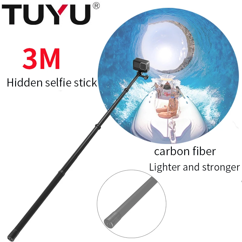 

TUYU Extendable Selfie Stick 2.7m 3m length tough Common to all sports cameras For Gopro Hero 56789 Insta 360 Osmo action