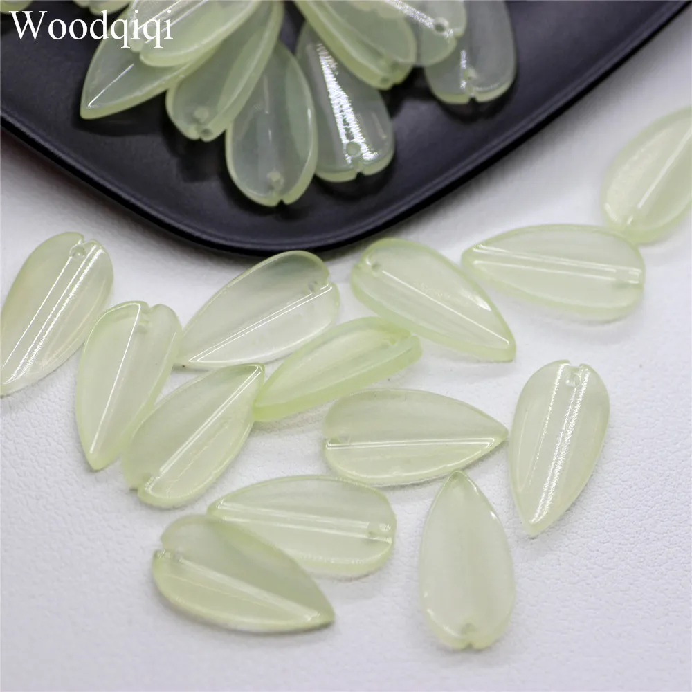 20pcs Lampwork Glass Petal Leaf Imitation Jade Jelly Green Series Hyacinth Ancient Style DIY Hairpin Accessories