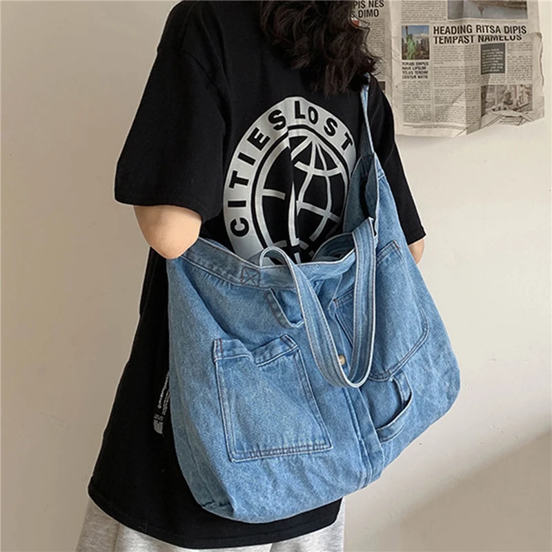 

Harajuku Wash Denim Bag Women Handbags Large-capacity Shoulder Bag Female Korean Version Girls Messenger Bags