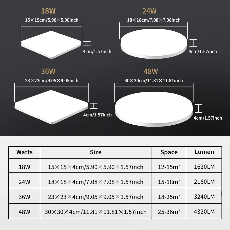 Round Square LED Ceiling lights 18W 24W 36W 48W For Bedroom Lighting Fixture Led Panel Lamps Living Room kitchen Foyer |