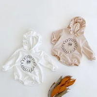 2022 wholesale newborn cute romper new boys and girls baby children pleated lace hooded long sleeved baby rompers