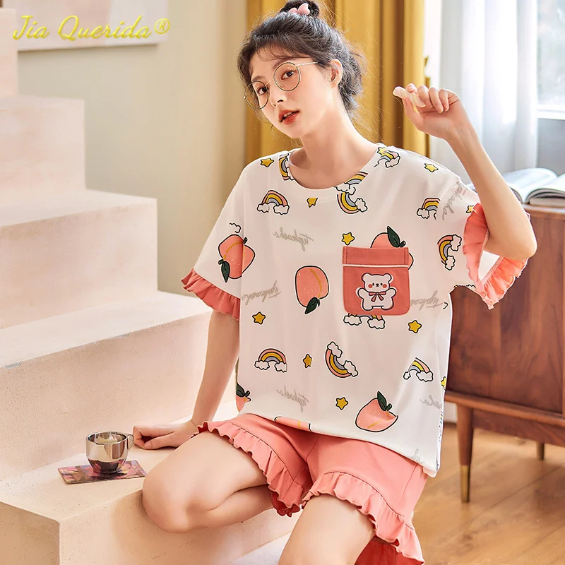 

Летняя модная мягкая хлопковая одежда для сна для молодых девушек, пижамы с радужным принтом, женские шорты, Kawaii Style, свободная одежда для сн...