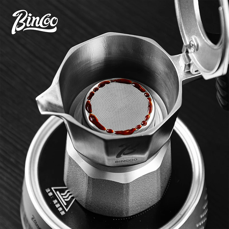 Фото Кофеварка Bincoo Moka Pot с двойным клапаном, 120 мл, на 2 чашки, для приготовления эспрессо на плите, итальянская кофеварка с деревянной ручкой, для получения насыщенной крема-пены №5