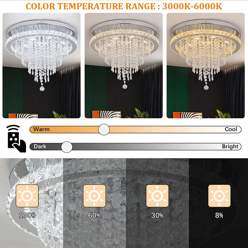 Роскошные светодиодные хрустальные потолочные светильники с дистанционным