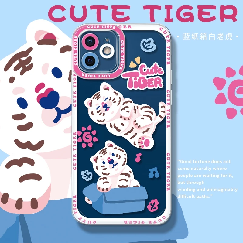 

INS Style Creative Cartoon Cute Tiger Phone Case For IPhone 14Pro Max 13Plus 12 11 X XR/XS Transparent Silicone Shockproof Cover