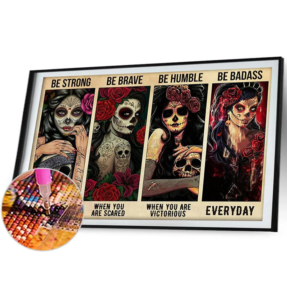 

Home Decoration Red Skull Girl Pattern DIY Full Round Drill Rhinestone Diamond Mosaic Cross Stitch Home Decoration