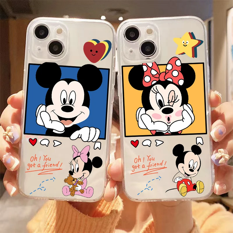

Disney Cute Mickey Minnie For Apple iPhone 13 12 11 Pro Max Mini X XR XS Max SE 6 6S 7 8 Plus Clear Phone Case Liquid Silicon