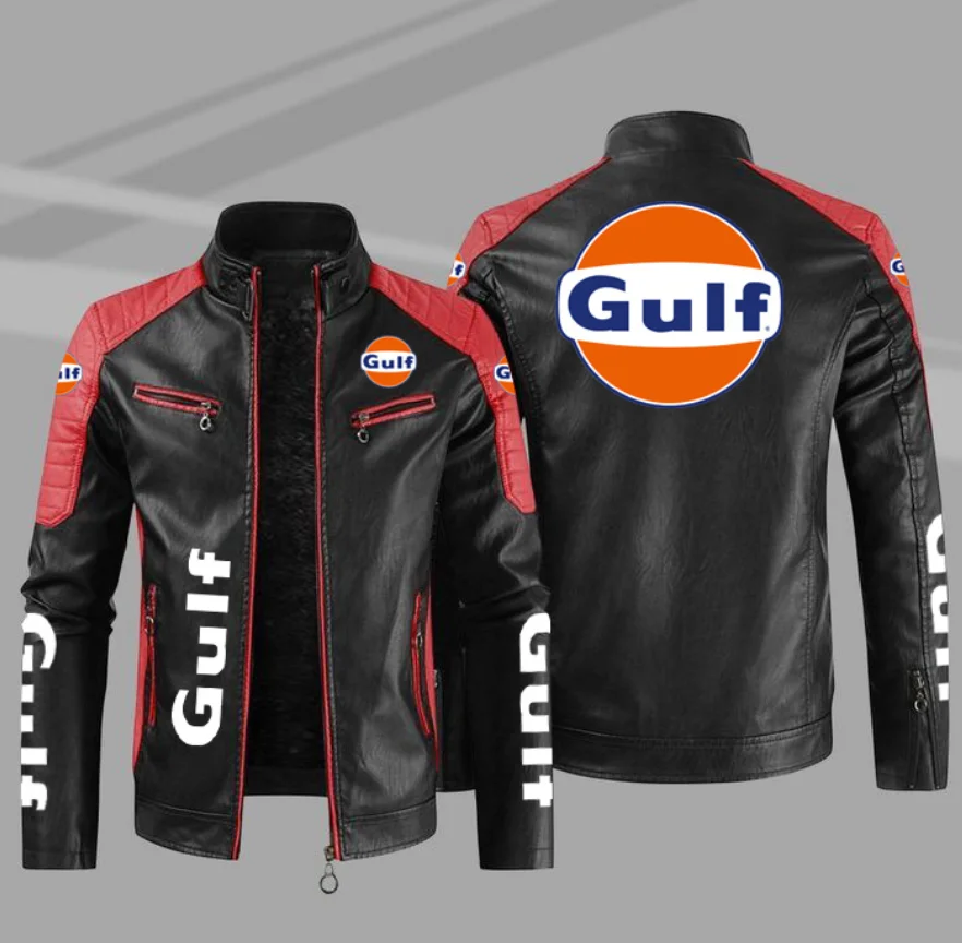 

2023 Fashion New Mens Vintage motorcycle gulf match Jacket Biker Leather Jacket Male Bomber Coat Pu Overcoat