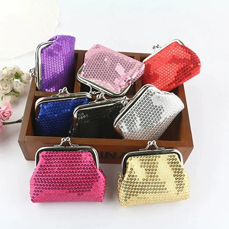 Женский кошелек для монет из полиэстера с блестками и сверкающей застежкой