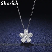 sherich 2022 new camellia 0 5ct moissanite diamond 925 sterling silver personality clavicle chain pendant necklace women jewelry