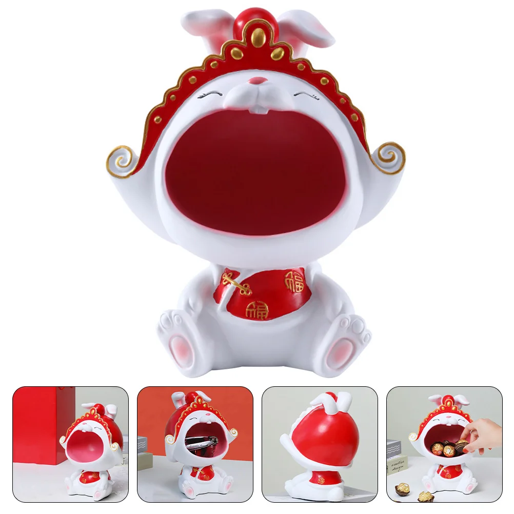 

Rabbit Bunny Holder Bowl Desktop Organizer Candy Jewelry Resin Key Figurine Box Year Table Decor Ring Ornament Chinese