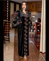 african dresses for women dashiki velvet fabric luxury artificial stone decorative v neck bell sleeve robe abaya turkey abayas