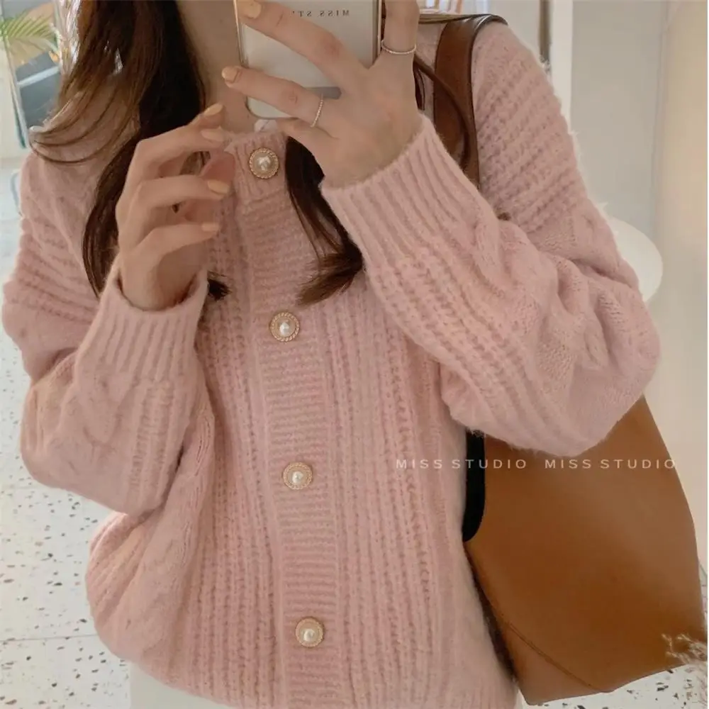 

2022 New Fashion Women's Sweater O-Neck Wool Cardigan Knitted Base Solid Color Single Breasted Cardigans Casual Loose Jacket D68