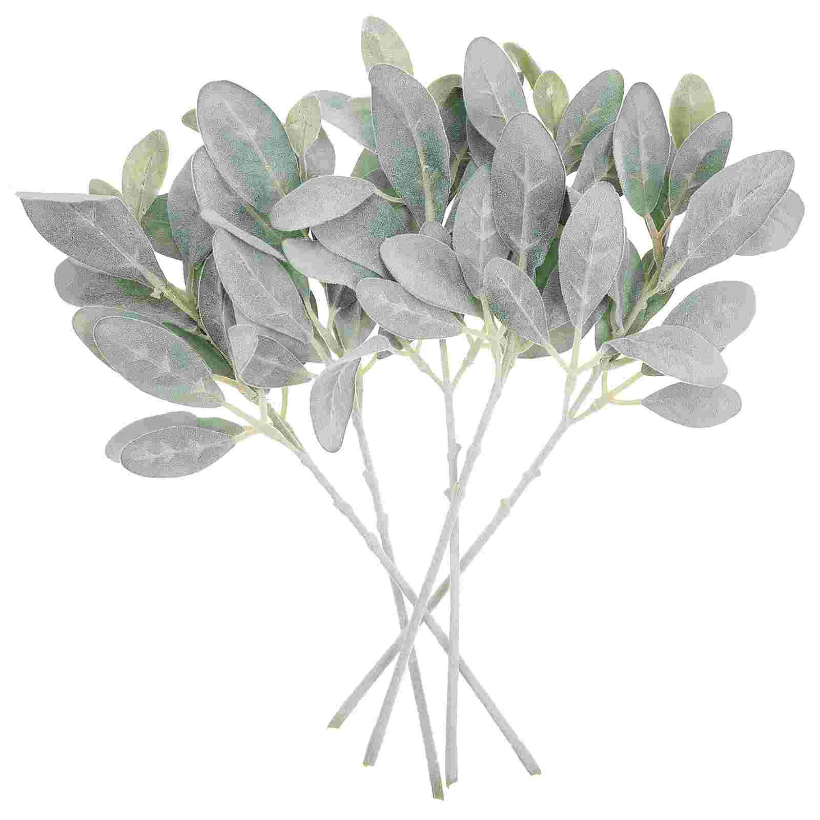 

Artificial Eucalyptus Ear Leaves Stems Greenery Stemleaf Rabbit Lambs Fake Prop Photography Flocked Dusty Miller Branches