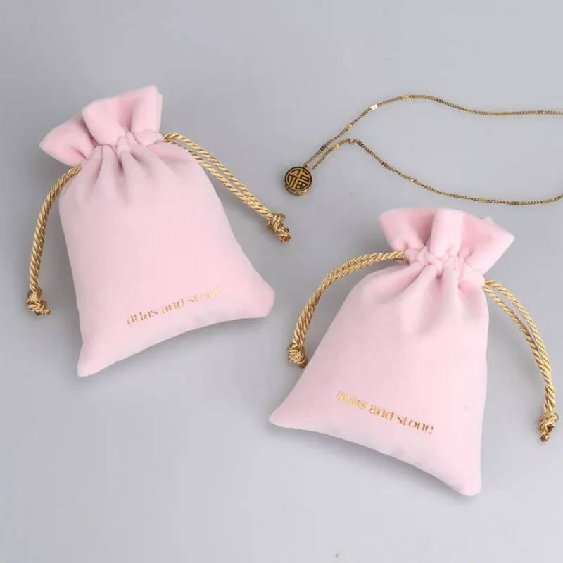 Pink Velvet Gift Bags Jewelry Travel Storage Sack 8x10cm 9x12cm 10x15cm Eyelashes Cosmetics Drawstring Pouches