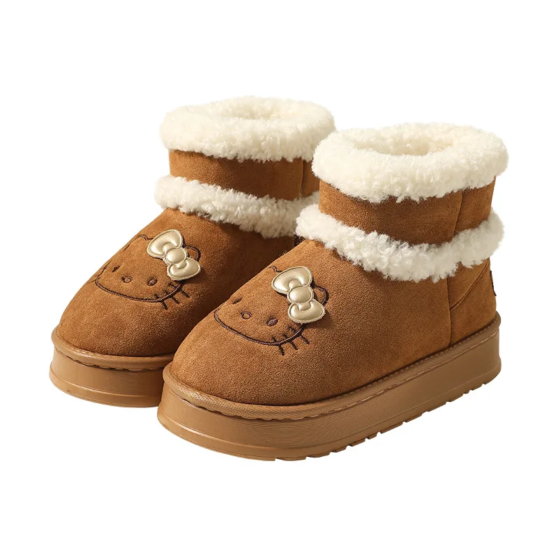 Kawaii Sanrio Hello Kitty зимние женские короткие плюшевые теплые ботинки повседневная