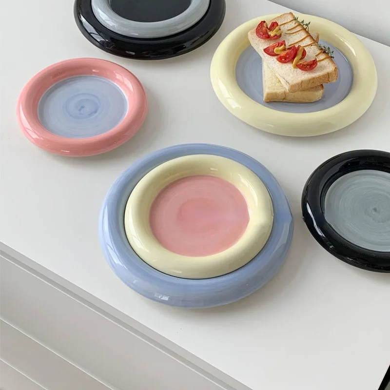 

Home Decor Breakfast Storage Cute Small Plate Jewelry Dessert Table Ceramic Decoration Cake Serving Trays Fruit Bowl Pink Plates