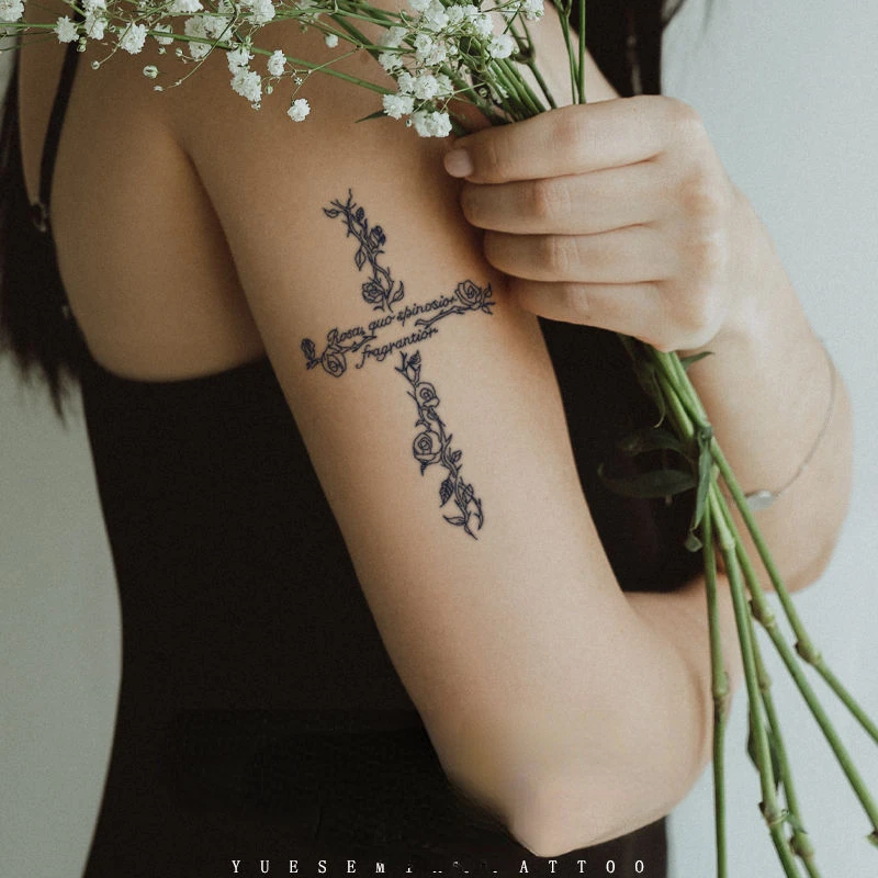 

Temporary Tattoo Romantic Rose Letter Cross Juice Tattoo Stickers Waterproof Y2K Fake Tattoos Punk Cheap Goods Cute wholesale