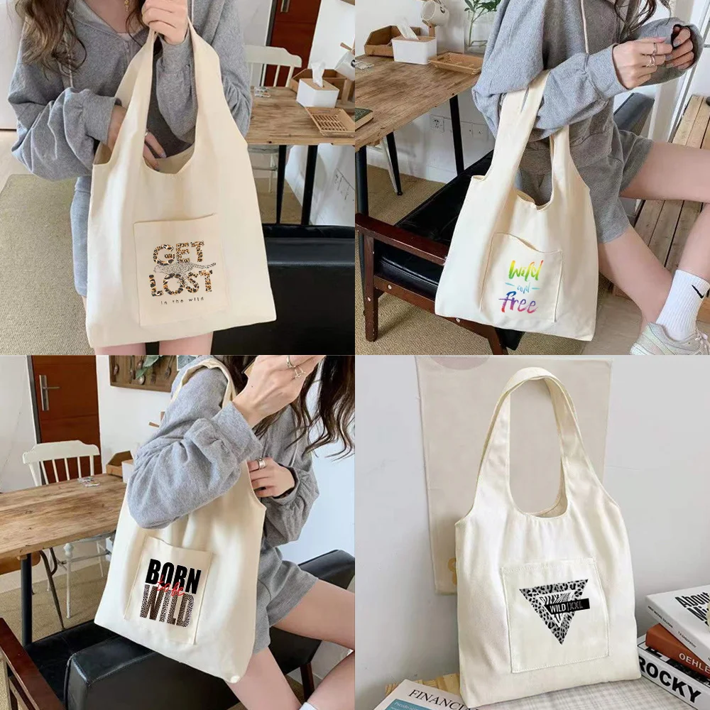 

New Fashion Woman Vest Bag Canvas Shoulder Bag All-match Tote Bag Wild Pattern Print Handbag Commuter Bag Large Capacity Shopper