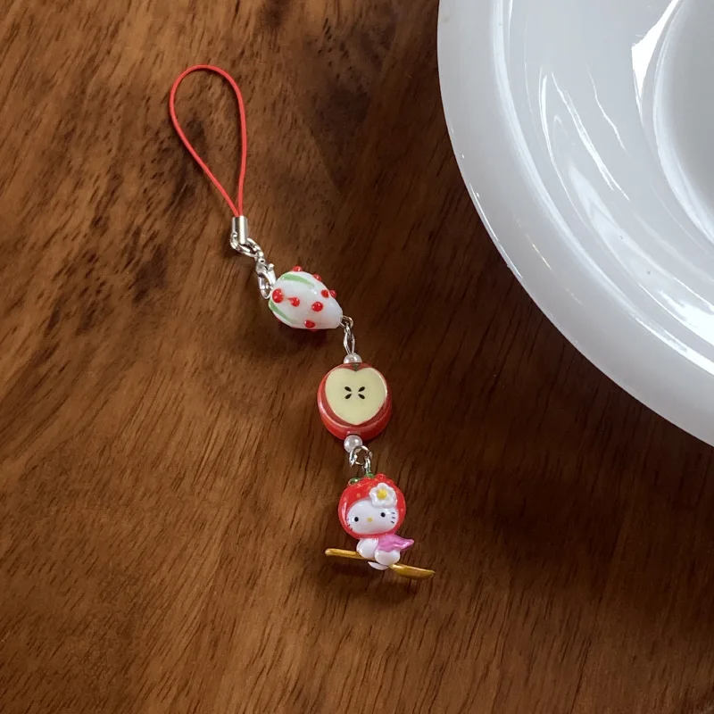 Женская милая мультяшная кошка яблоко клубника телефонная цепочка кавайная