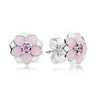original sparkling magnolia bloom with crystal stud earrings for women 925 sterling silver wedding gift pandora jewelry