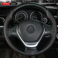 embossing process luxury genuine leather car steering wheel cover non slip wear resistant interior accessories15 inch 38cm