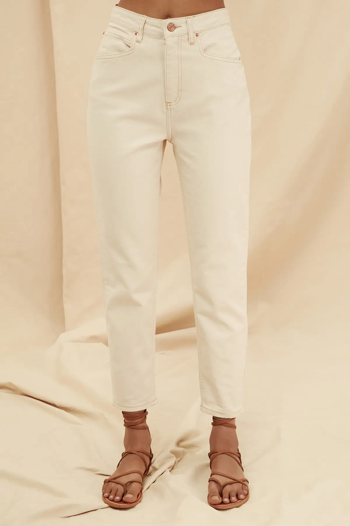 

Ecru 100% Organic Cotton High Waist Jean Mom Women Jeans 2021